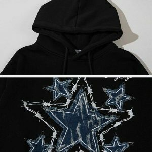 retro star applique hoodie edgy & vibrant streetwear 6122