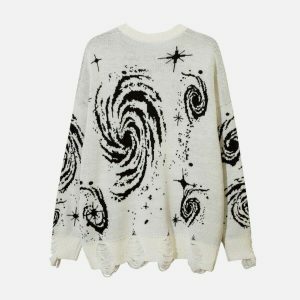 retro starry night jacquard sweater urban chic 5591