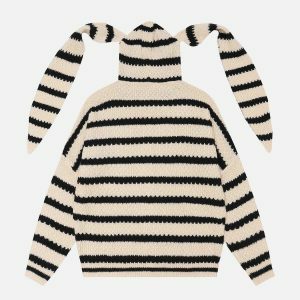 retro stripe rabbit ear hoodie 3828