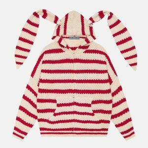 retro stripe rabbit ear hoodie 6913