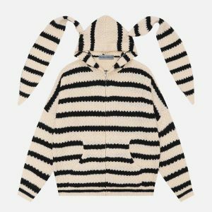 retro stripe rabbit ear hoodie 7417