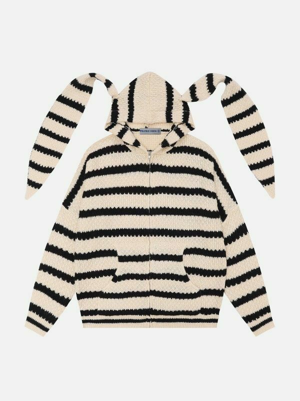 retro stripe rabbit ear hoodie 7417