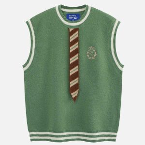 retro tie sweater vest urban fashion trend 8035