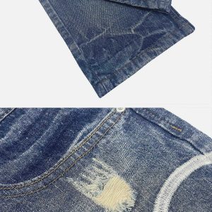 retro washed jeans with cartoon embroidery youthful appeal 3499