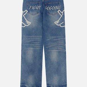 retro washed jeans with cartoon embroidery youthful appeal 5896