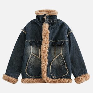 revolutionary denim patchwork sherpa coat 6646