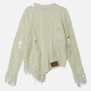 revolutionary distressed fringe sweater urban edge 1166