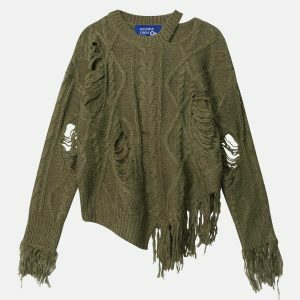 revolutionary distressed fringe sweater urban edge 6102