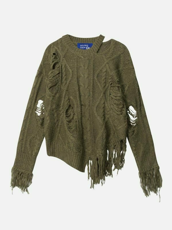 revolutionary distressed fringe sweater urban edge 6102