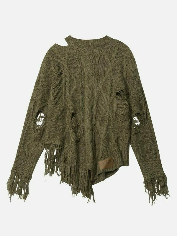 revolutionary distressed fringe sweater urban edge 7360