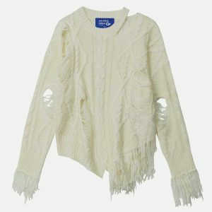 revolutionary distressed fringe sweater urban edge 8004