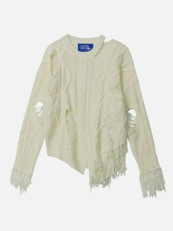 revolutionary distressed fringe sweater urban edge 8004