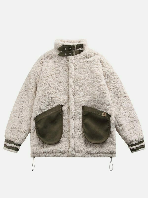 revolutionary patchwork sherpa coat urban fashion 8082