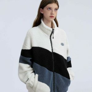 revolutionary patchwork sherpa coat vibrant & edgy 2999