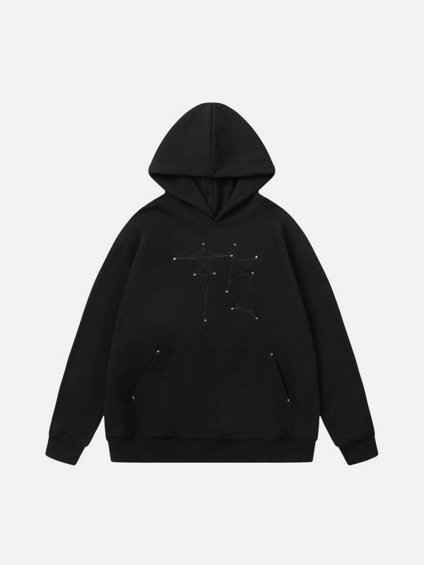 rivet line graphic hoodie edgy streetwear essential 1607