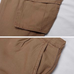 sleek large pocket pants solid & versatile streetwear 7937