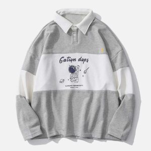 space themed astronaut polo sweatshirt   youthful & dynamic 3799