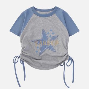 star print drawstring tee youthful & dynamic design 1342