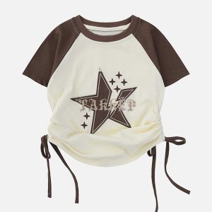 star print drawstring tee youthful & dynamic design 3874