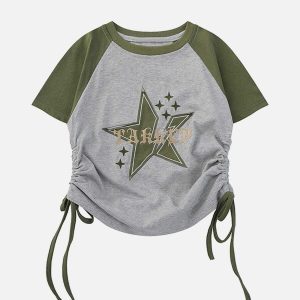 star print drawstring tee youthful & dynamic design 6052