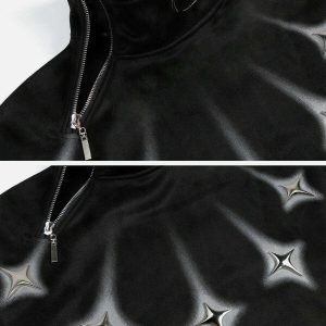 star rivet zip sweatshirt   edgy multi pocket design 2520