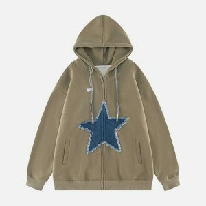 starlight denim patchwork hoodie   youthful urban appeal 7455