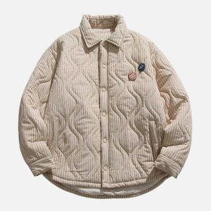 striped badge winter coat iconic & warm streetwear 1884