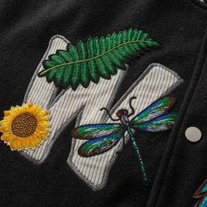 sunflower embroidered varsity jacket youthful & iconic style 1590