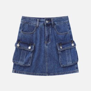 trendy multi pocket denim skirt y2k streetwear chic 5680