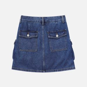 trendy multi pocket denim skirt y2k streetwear chic 7423