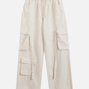 trendy ribbon cargo pants multi pocket urban chic 2419