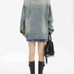 urban chic zip up denim jacket with waterwash finish 1907