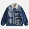 urban denim coat with multi pockets trendy & functional 1285