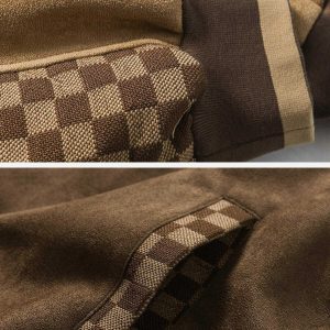 velvet checkerboard jacket   patchwork design urban icon 2180