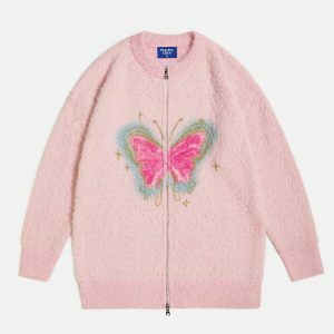 vibrant butterfly zipper cardigan 6453