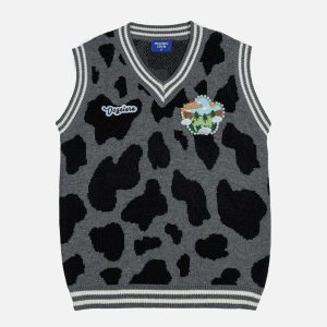 vibrant cow pattern sweater vest 7456