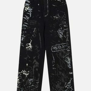 vibrant graffiti print jeans   youthful & edgy streetwear 1259