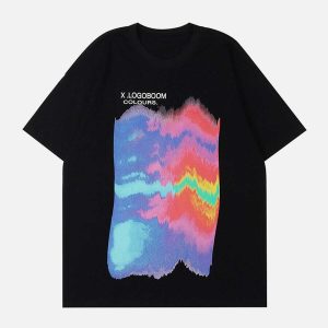 vibrant oil painting rainbow tee youthful streetwear appeal 7612