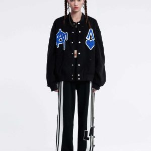 vibrant patchwork embroidery varsity jacket 7685