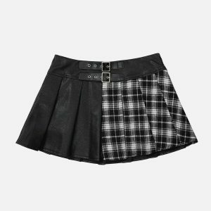 vibrant patchwork plaid pu skirt urban fashion trend 7893