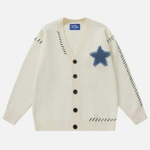 vibrant star applique crochet cardigan 3788