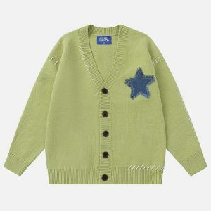 vibrant star applique crochet cardigan 3969