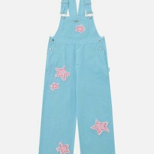 vibrant star embroidered overalls   y2k streetwear 5377