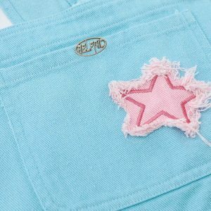 vibrant star embroidered overalls   y2k streetwear 8213