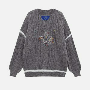 vibrant star embroidery sweater y2k streetwear 3552