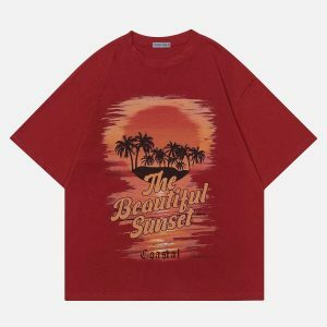 vibrant sunset print tee urban fashion essential 7198