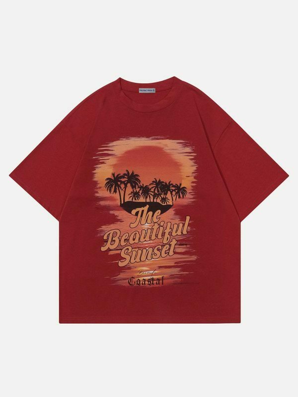 vibrant sunset print tee urban fashion essential 7198