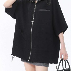 vibrant waffle zipper short sleeve shirt 8510