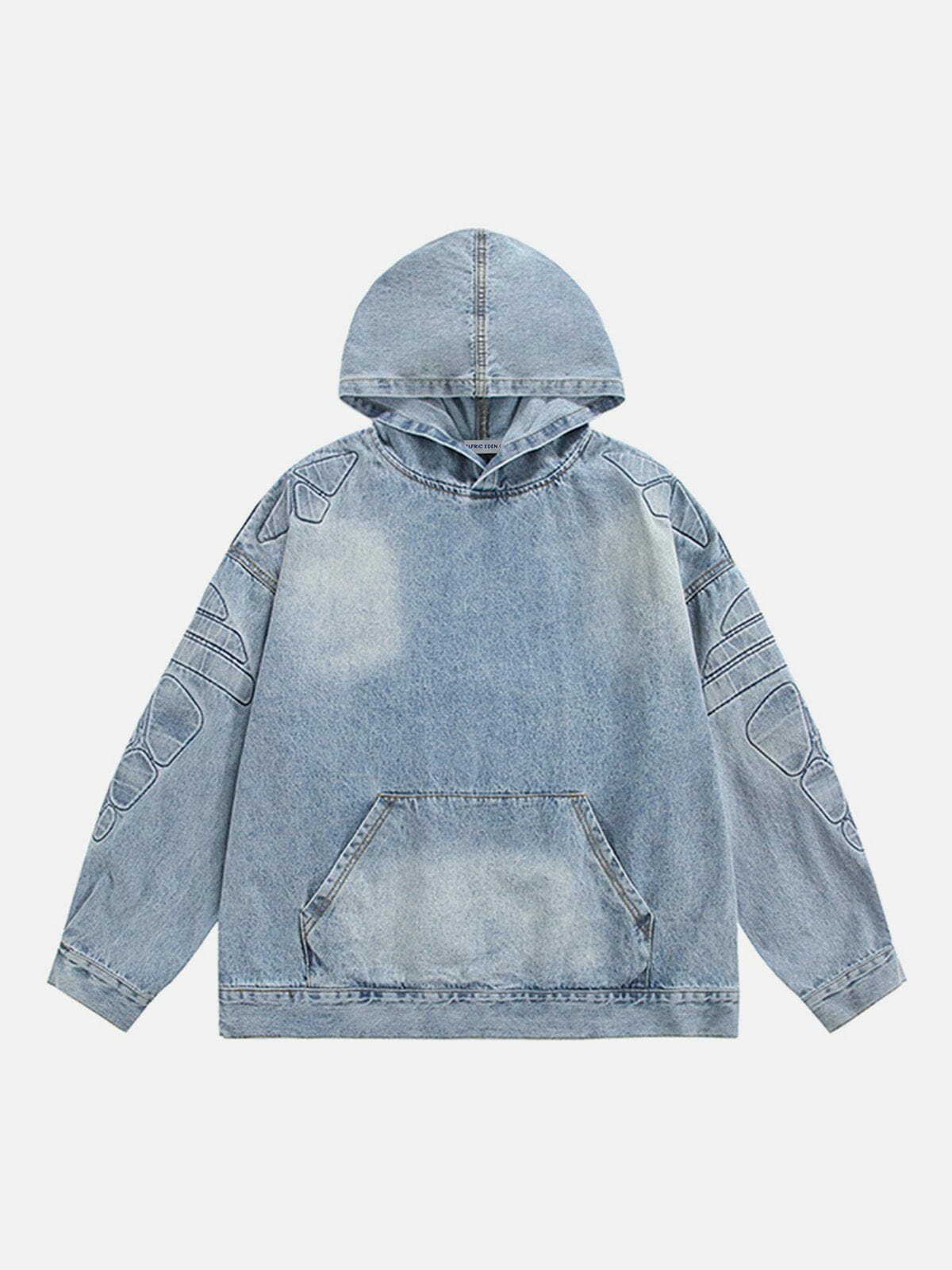 washed denim hoodie   youthful urban streetwear essential 8892