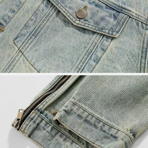 washed denim jacket zip design youthful urban appeal 7884